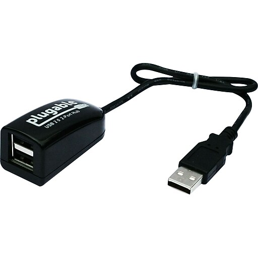 Plugable 2Port USB 2.0 Hub, Black (USB22PORT) Staples
