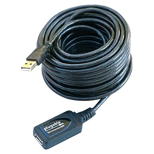 Plugable 10m USB 2.0 Type A Male/Female Active Extension Cable, Black