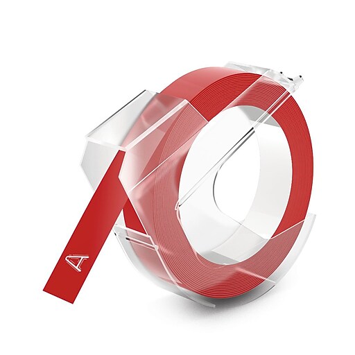 DYMO 3D 520102 Label Maker Tape, 3/8"W, White on Red, Roll Staples