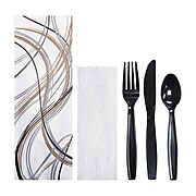 Hoffmaster Mystic Print Assorted Cutlery Pouch with Napkin, Black, 100/Pack (117500)