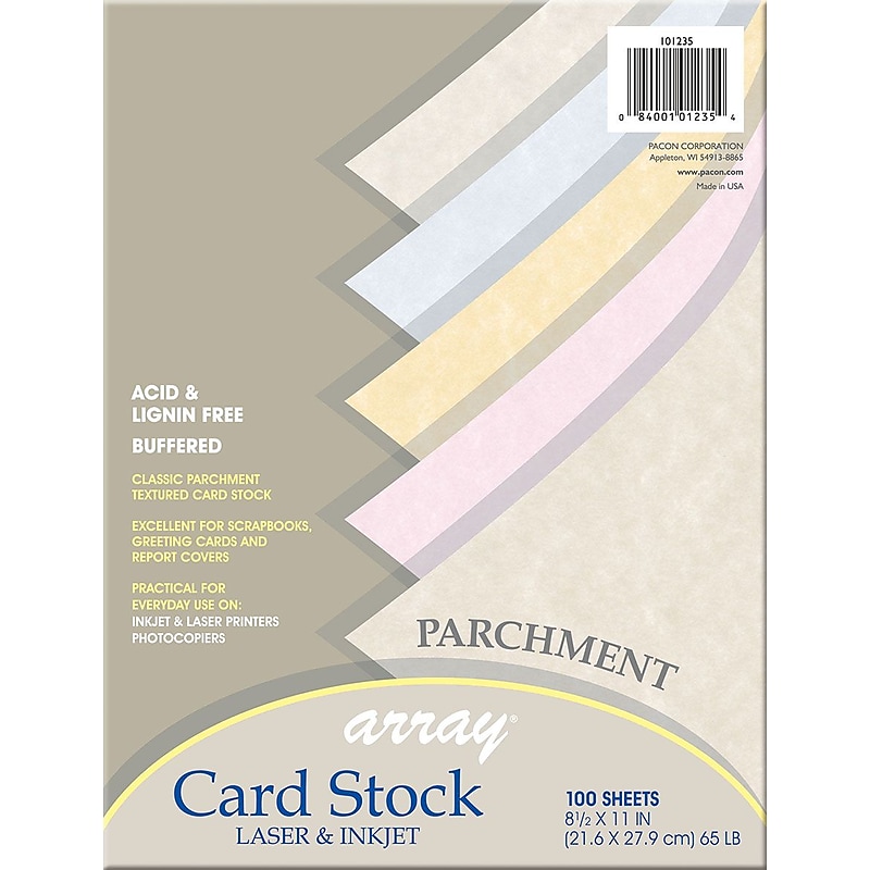 Array 65 lb. Cardstock Paper, 8.5" x 11", Assorted Colors, 100 Sheets/Pack (101235) image 1