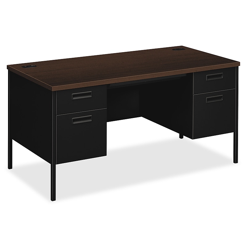 HON Metro Classic 60"W Double Pedestal Desk, Mocha/Black (HONP3262MOP) image 1
