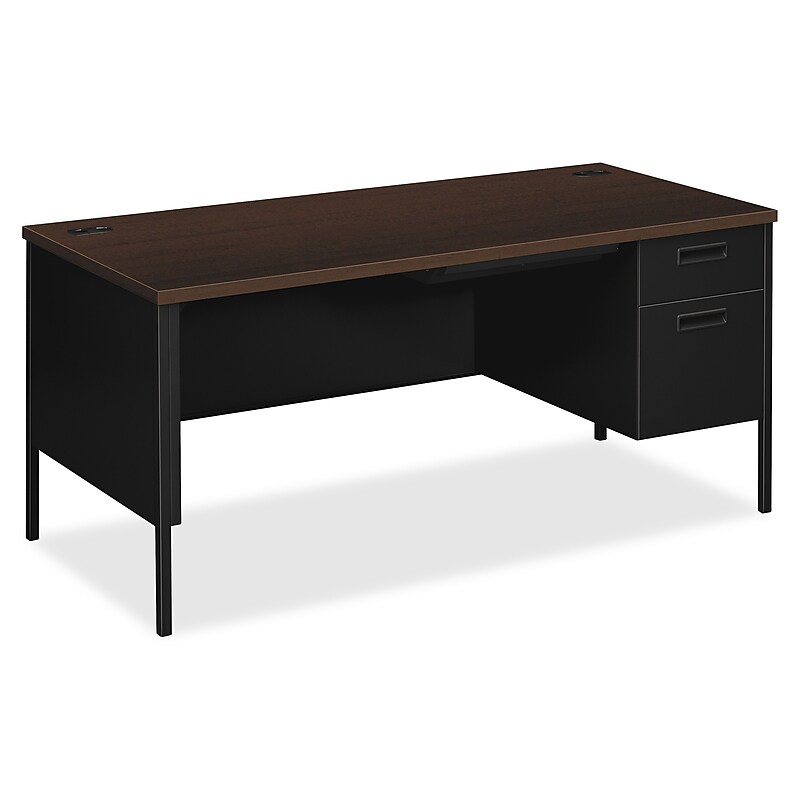 HON Metro Classic 66"W Right Pedestal Desk, Mocha/Black (HONP3265RMOP) image 1