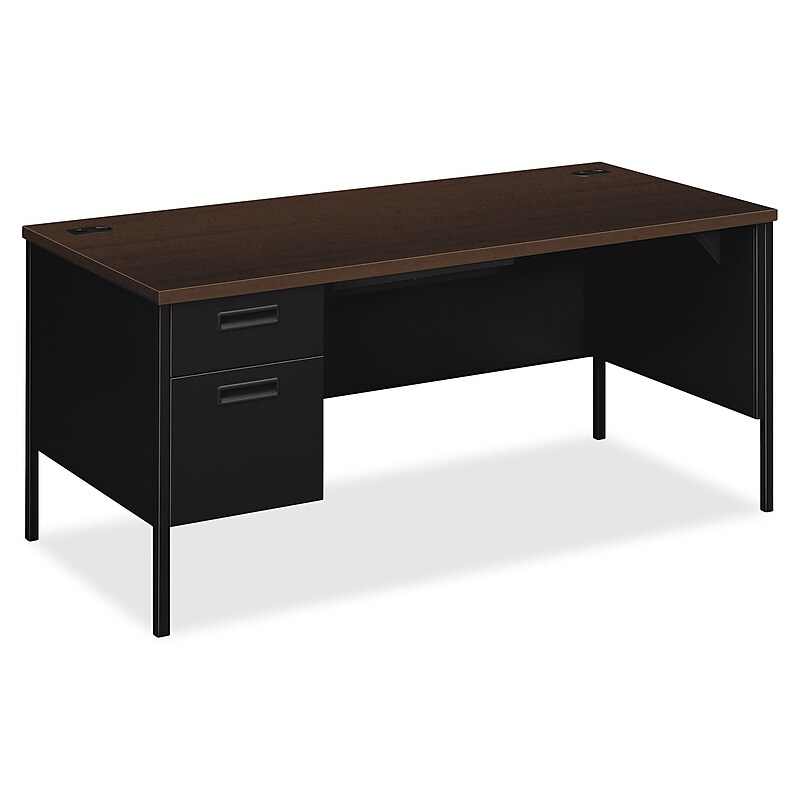 HON Metro Classic 66"W Left Pedestal Desk, Mocha/Black (HONP3266LMOP) image 1