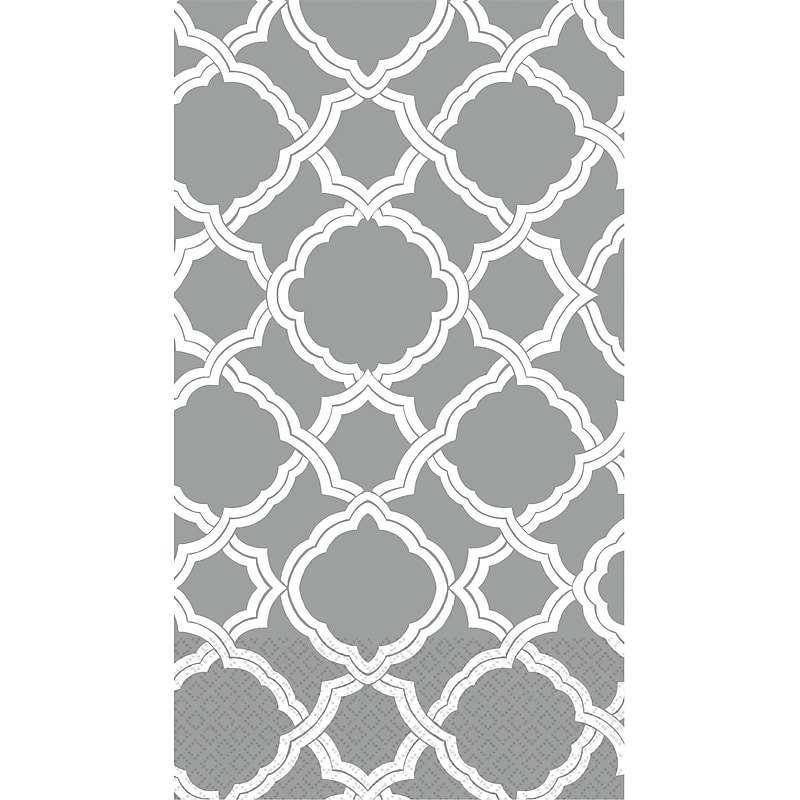 Amscan Modern Elegance Guest Towel, 2-ply, Gray/White, 16 Napkins/Pack, 4/Pack (530051) image 1