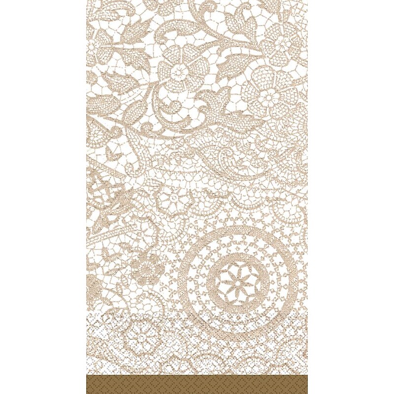 Amscan Delicate Lace Guest Towel, 2-ply, Tan/White, 16 Napkins/Pack, 4/Pack (538523) image 1