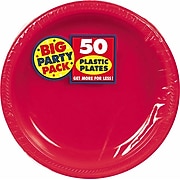Amscan Big Party Pack Plastic Plates, 7"W Round, Apple Red, 3/Pack, 50 Per Pack (630730.4)