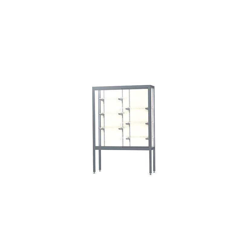 Ghent Challenger 48"W x 66"H x 16"D Floor Case, Plaque Back, Satin Natural Finish, Aluminum Legs image 1