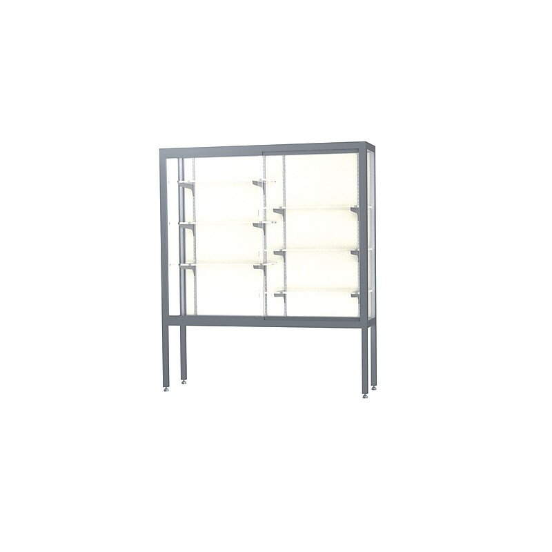 Ghent Challenger 60"W x 66"H x 16"D Floor Case, Plaque Back, Satin Natural Finish, Aluminum Legs image 1
