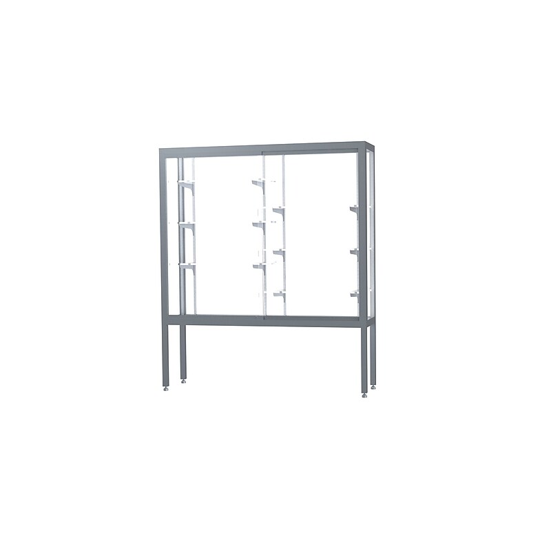 Ghent Challenger 60"W x 66"H x 16"D Floor Case, White Back, Satin Natural Finish, Aluminum Legs image 1