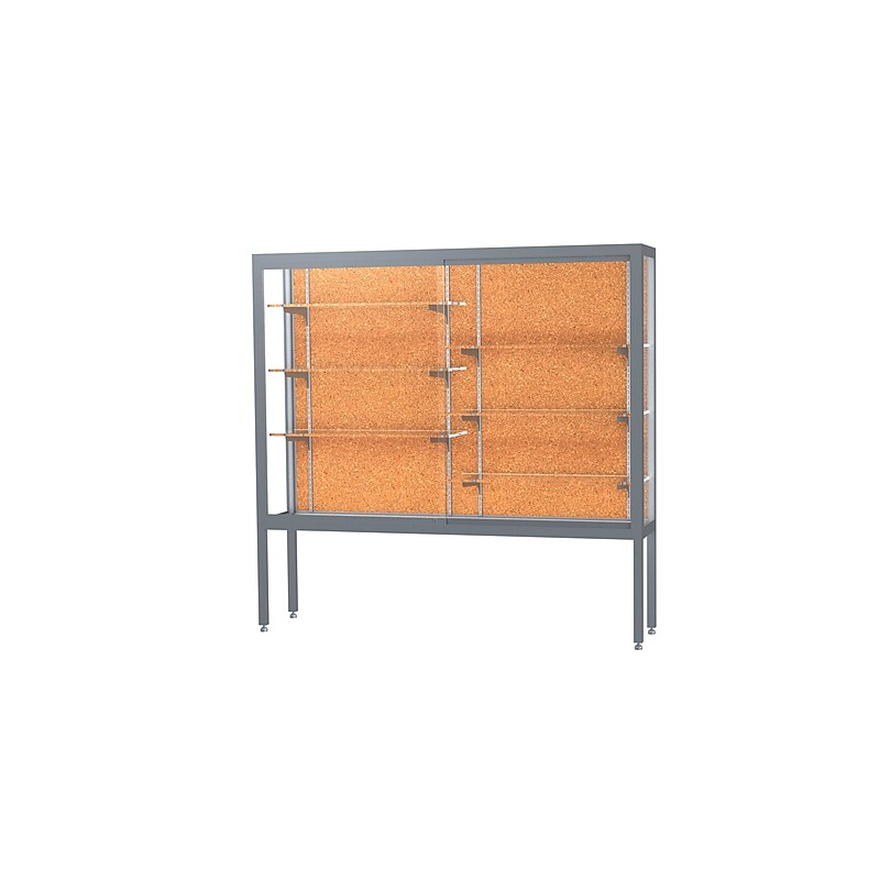 Ghent Challenger 72"W x 66"H x 16"D Floor Case, Cork Back, Satin Natural Finish, Aluminum Legs image 1