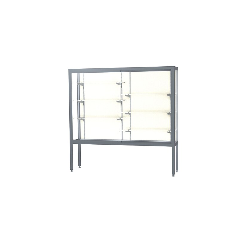 Ghent Challenger 72"W x 66"H x 16"D Floor Case, Plaque Back, Satin Natural Finish, Aluminum Legs image 1
