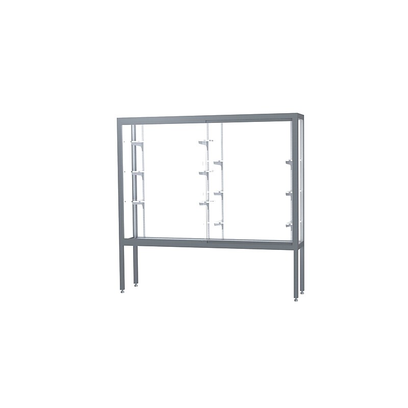 Ghent Challenger 72"W x 66"H x 16"D Floor Case, White Back, Satin Natural Finish, Aluminum Legs image 1