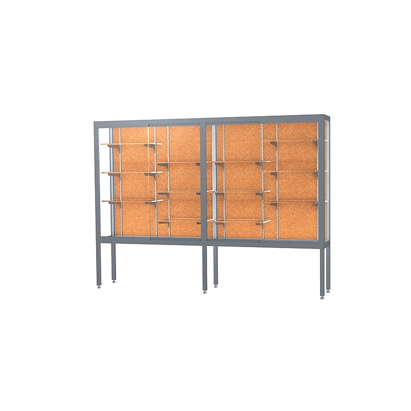 Ghent Challenger 96"W x 66"H x 16"D Floor Case, Cork Back, Satin Natural Finish, Aluminum Legs image 1
