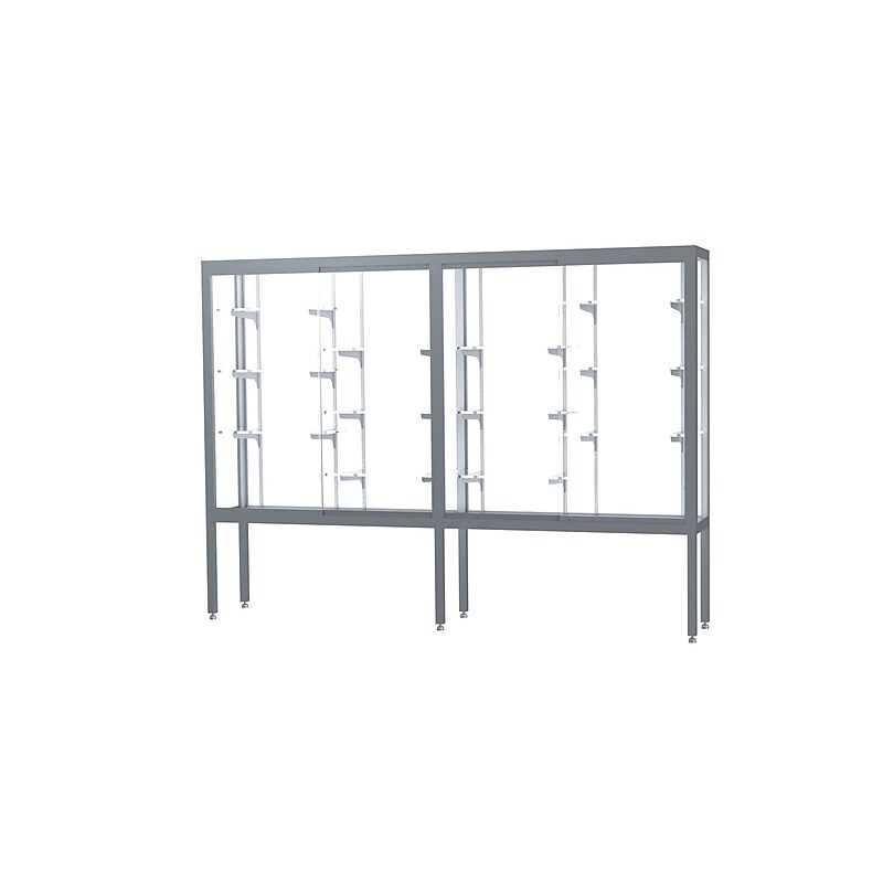Ghent Challenger 96"W x 66"H x 16"D Floor Case, White Back, Satin Natural Finish, Aluminum Legs image 1