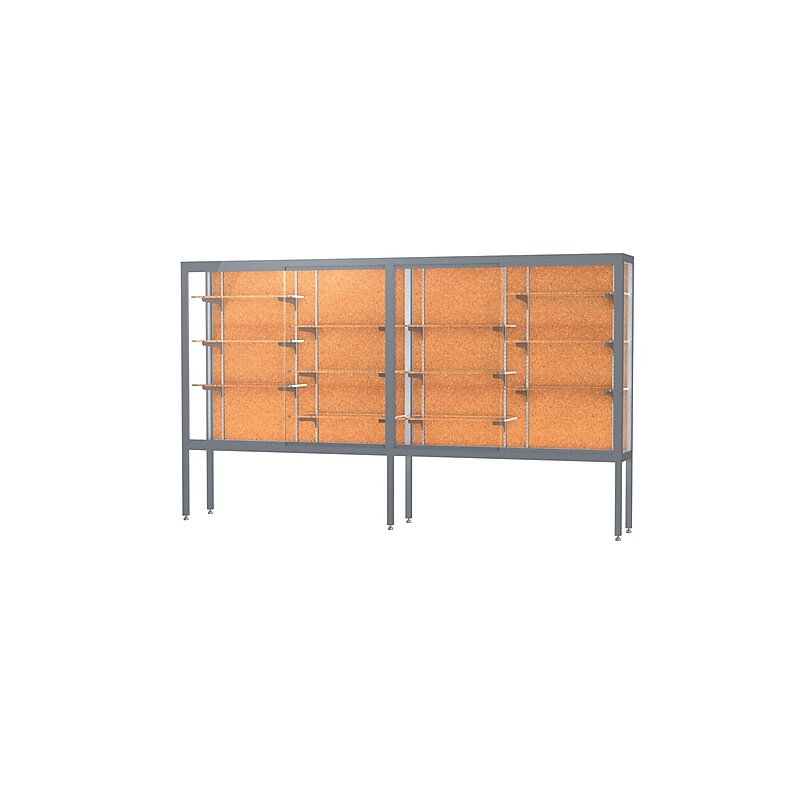 Ghent Challenger 120"W x 66"H x 16"D Floor Case, Cork Back, Satin Natural Finish, Aluminum Legs image 1