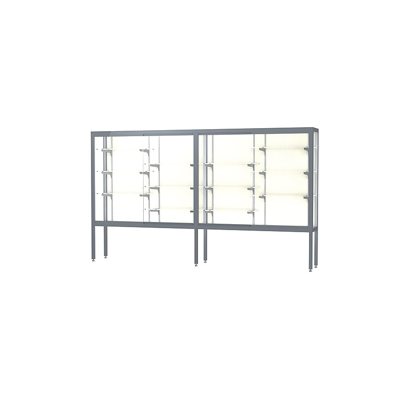 Ghent Challenger 120"W x 66"H x 16"D Floor Case, Plaque Back, Satin Natural Finish, Aluminum Legs image 1