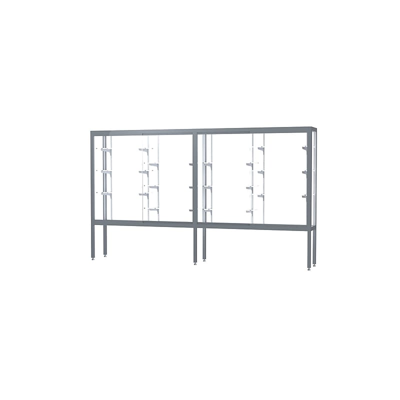 Ghent Challenger 120"W x 66"H x 16"D Floor Case, White Back, Satin Natural Finish, Aluminum Legs image 1