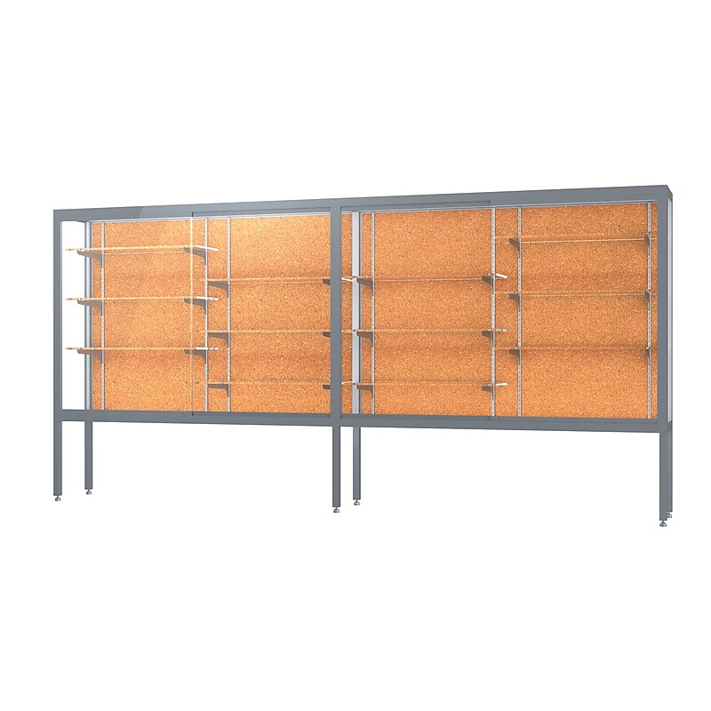 Ghent Challenger 144"W x 66"H x 16"D Floor Case, Cork Back, Satin Natural Finish, Aluminum Legs image 1