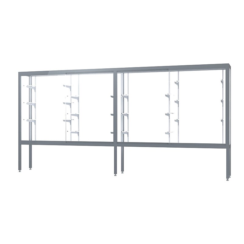 Ghent Challenger 144"W x 66"H x 16"D Floor Case, White Back, Satin Natural Finish, Aluminum Legs image 1