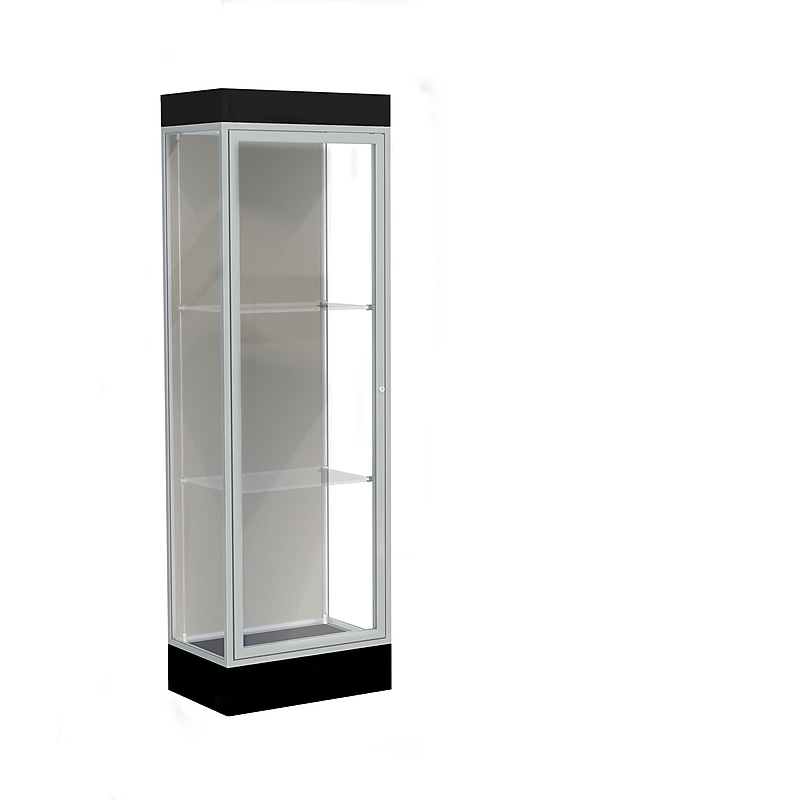 Ghent Edge 24"W x 76"H x 20"D Lighted Floor Case, 6" base, Harbor Back, Satin Finish, Black Base image 1