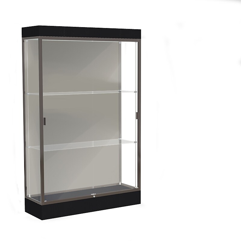 Ghent Edge 48"W x 76"H x 20"D Lighted Floor Case, 6" base, Harbor Back, Dk. Bronze Fin, Black Base image 1