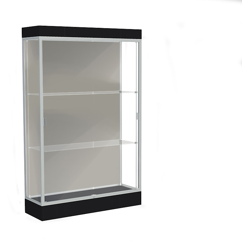 Ghent Edge 48"W x 76"H x 20"D Lighted Floor Case, 6" base, Harbor Back, Satin Finish, Black Base image 1