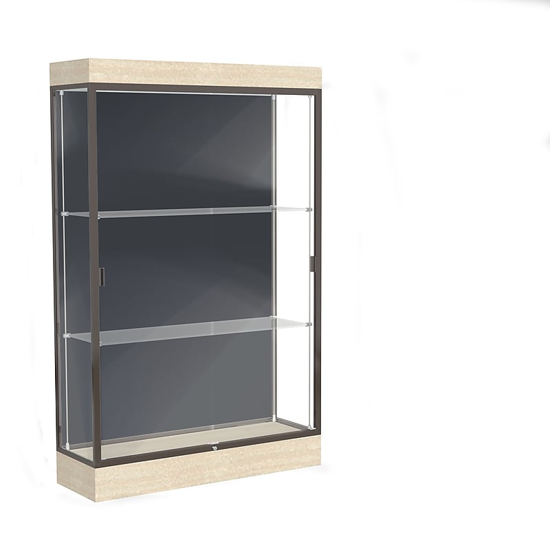 Ghent Edge 48"x76"x20" Lighted Floor Case, 6" base, Slate Back, Dk. Bronze Finish, Chardonnay Base image 1