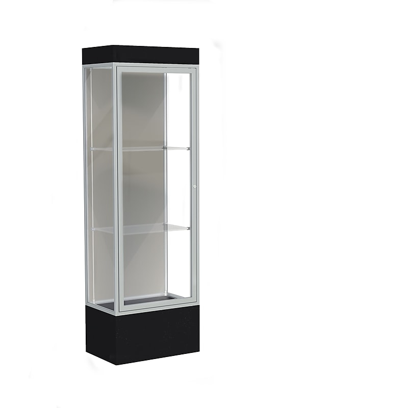 Ghent Edge 24"W x 76"H x 20"D Lighted Floor Case, 12" base, Harbor Back, Satin Finish, Black Base image 1