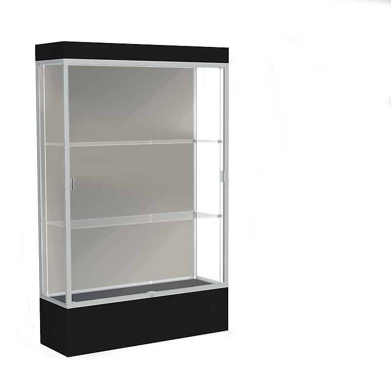 Ghent Edge 48"W x 76"H x 20"D Lighted Floor Case, 12" base, Harbor Back, Satin Finish, Black Base image 1