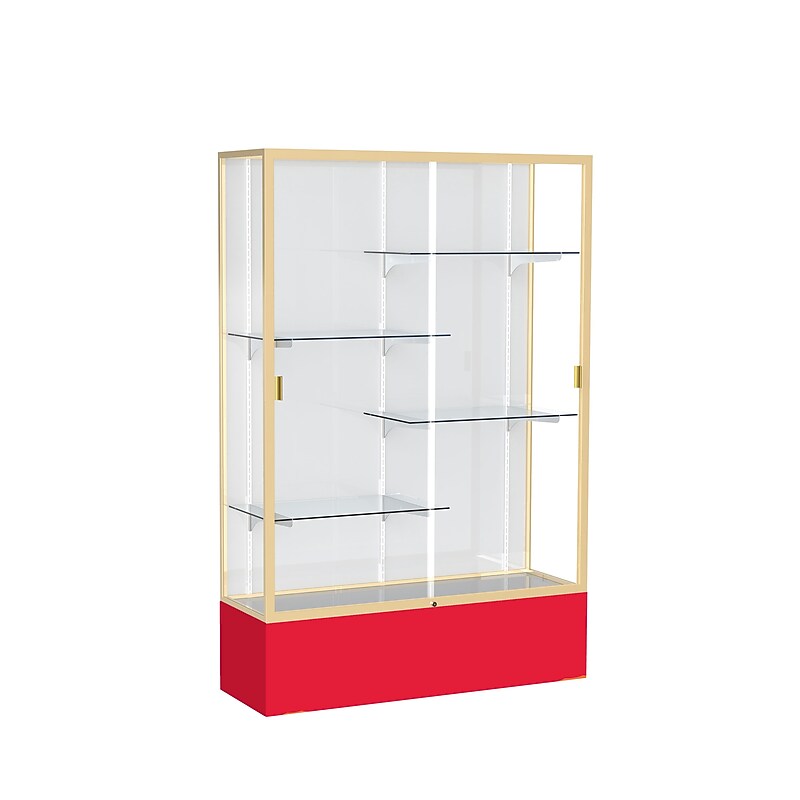 Ghent Spirit 48"W x 72"H x 16"D Floor Case, White Back, Champagne Finish, Red Base image 1