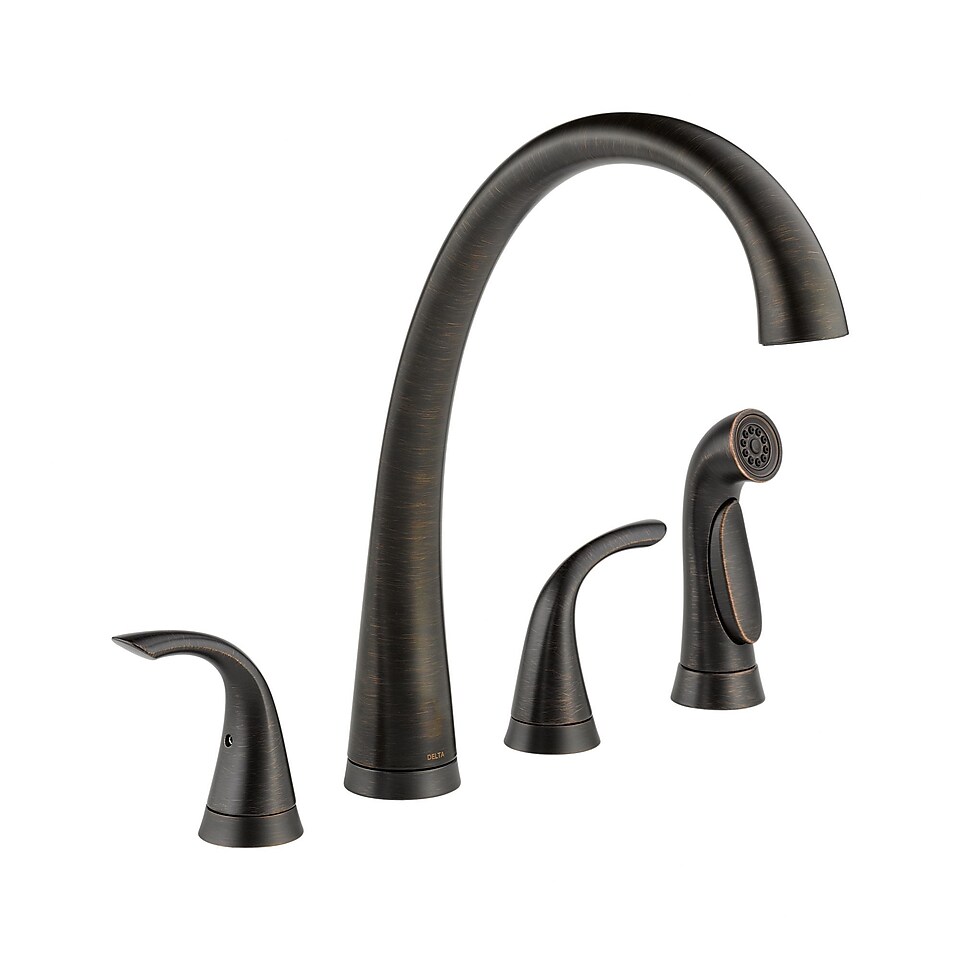 Delta Pilar Double Handle Deck Mounted Kitchen Faucet with Spray; Venetian Bronze