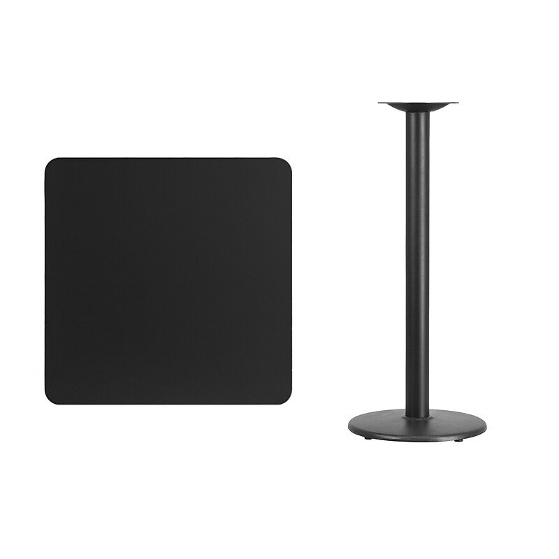 Flash Furniture 30" Square Laminate Table Top with 18'' Round Bar-Height Table Base, Black (XUBK3030TR18B) image 1