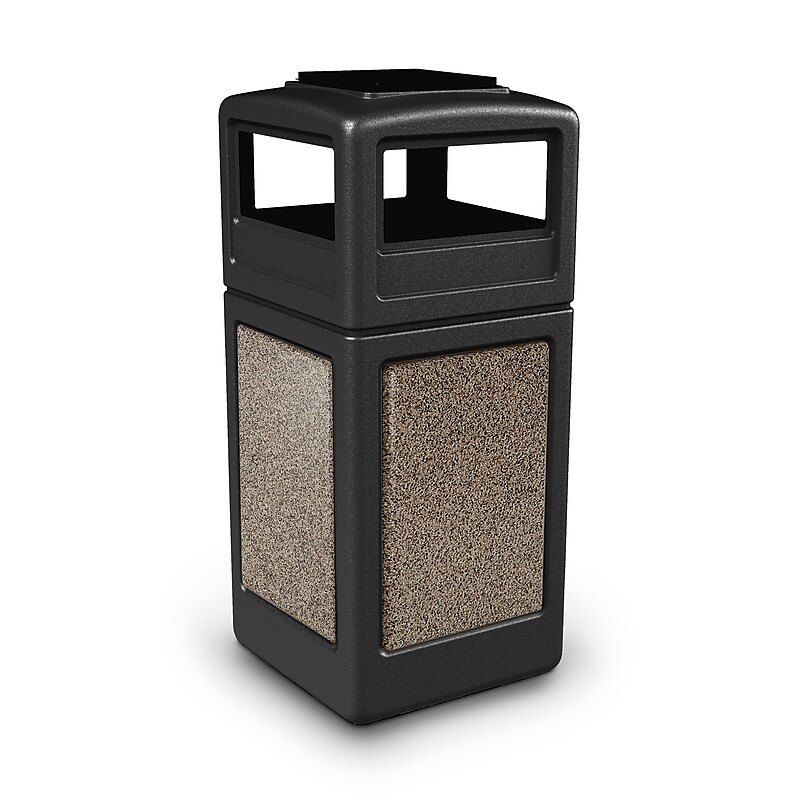 Commercial Zone Products® 42gal Square StoneTec® Trash Can with Ashtray Dome Lid; Black with Riverstone Panels (72055299) image 1
