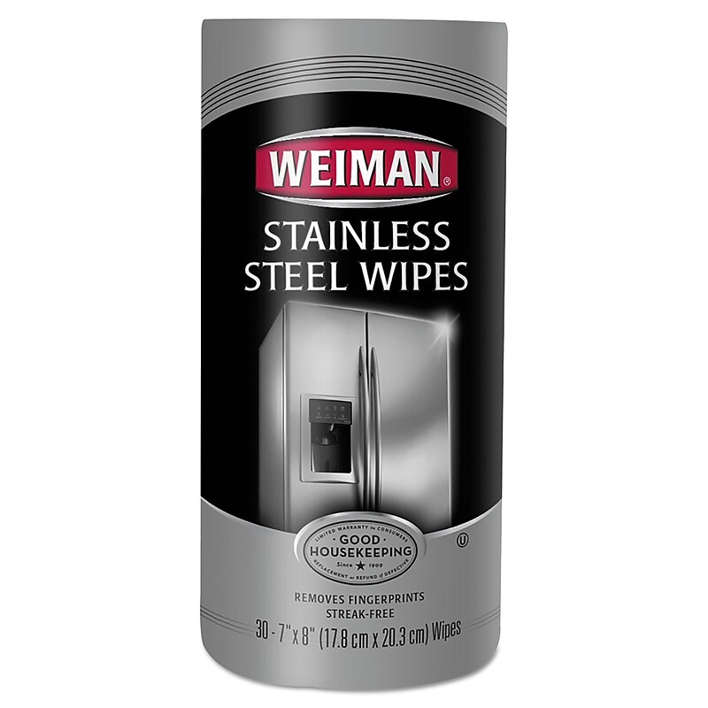 Weiman Stainless Steel Wipes, 30 Wipes/Canister, 4 Canisters/Carton (WMN92CT) image 1