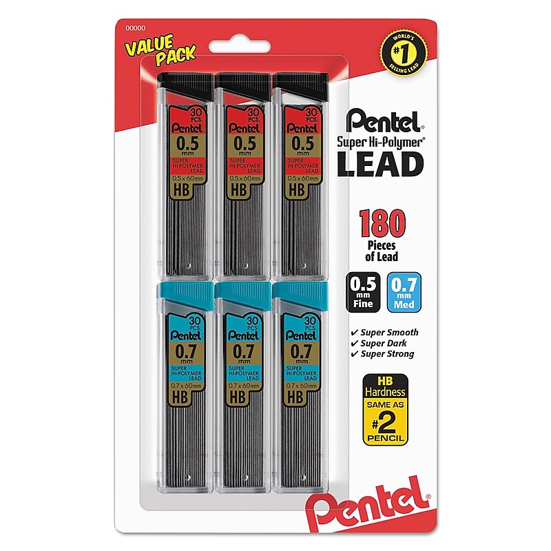 Pentel Premium Hi-Polymer Lead Refill, 0.7mm, 30/Leads, 6/Pack (C257BPHB6) image 1