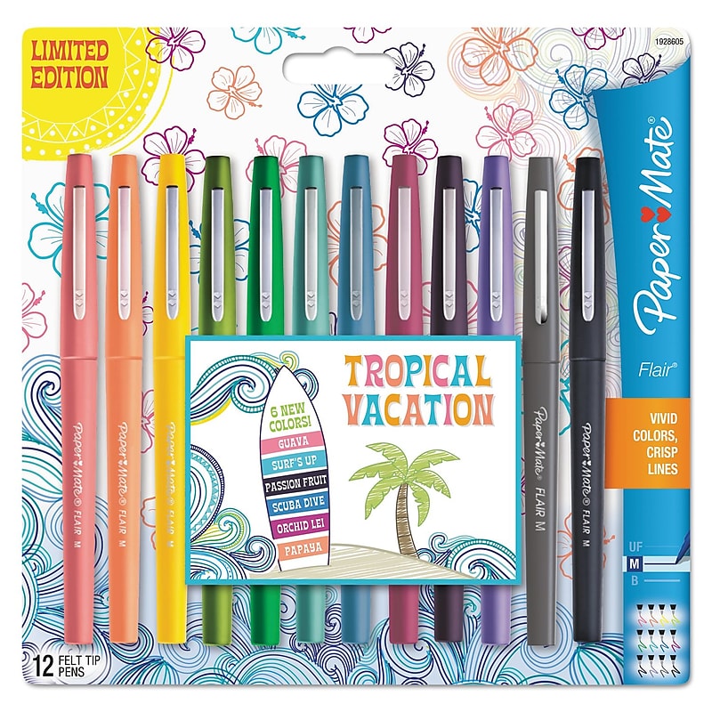 Paper Mate Flair Tropical Vacation Pen, Assorted Colors, Medium, 12/pack image 1