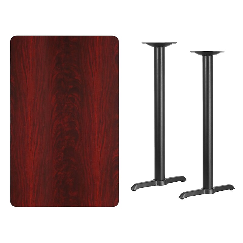 Flash Furniture Laminate Table Top with 5" x 22" Bar-Height Table Bases, 30" x 48", Mahogany (XUMA3048T0522B) image 1