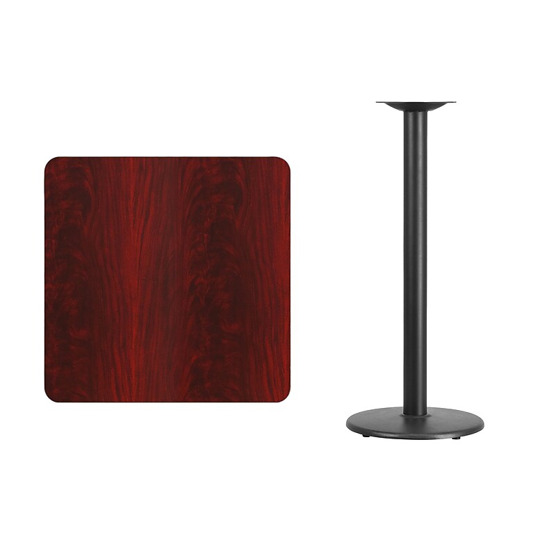 Flash Furniture 30" Square Laminate Table Top with 18'' Round Bar-Height Table Base, Mahogany (XUMA3030TR18B) image 1