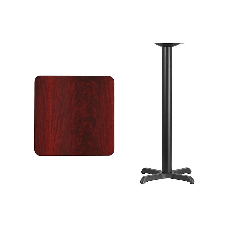 Flash Furniture Square Laminate Table Top with 22" x 22" Bar-Height Table Base, 24" x 24", Mahogany (XUMA2424T2222B) image 1