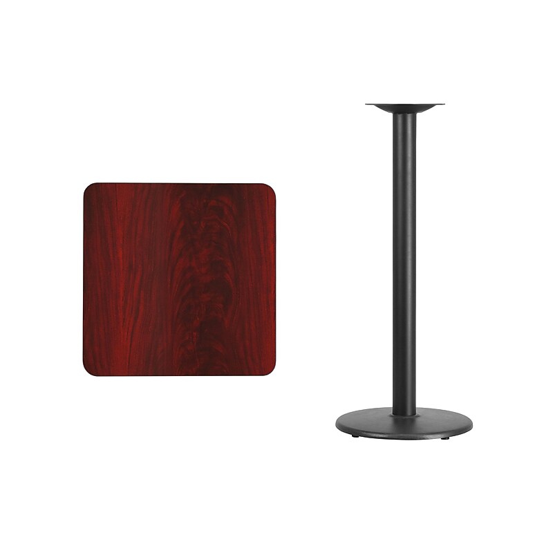 Flash Furniture 24'' Square Laminate Table Top with 18'' Round Bar-Height Table Base, Mahogany (XUMA2424TR18B) image 1