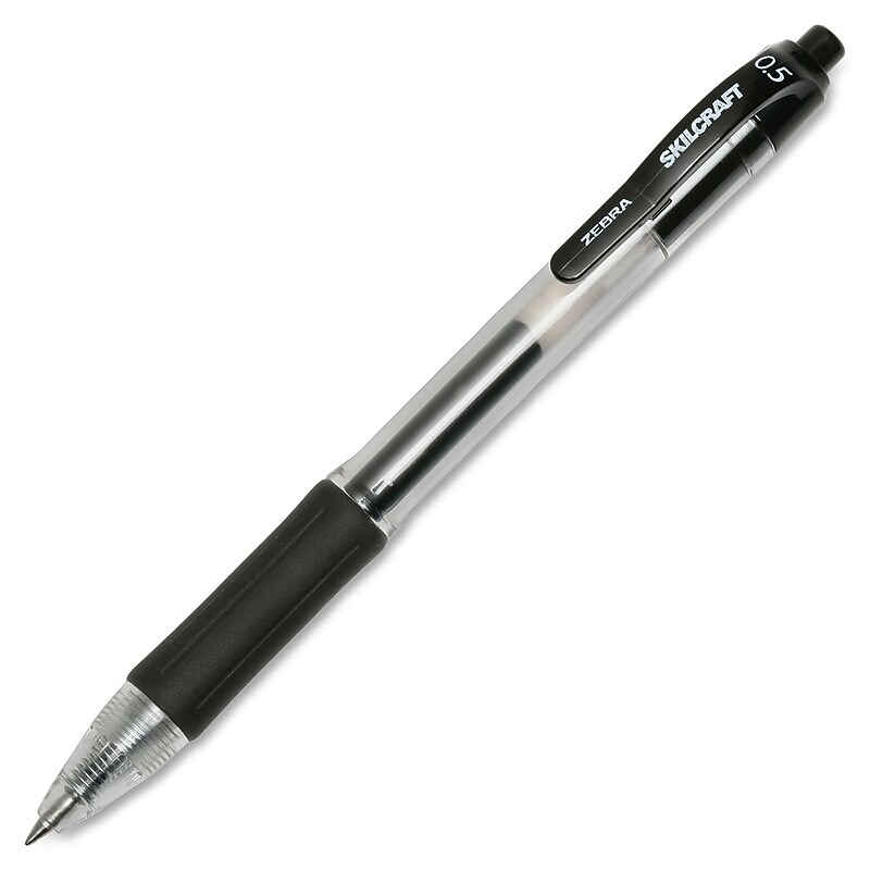 AbilityOne SKILCRAFT Zebra Fine Point Retractable Gel Pen, Black Gel, based Ink, Clear, Black Barrel, 12/DZ (NSN6471706) image 1