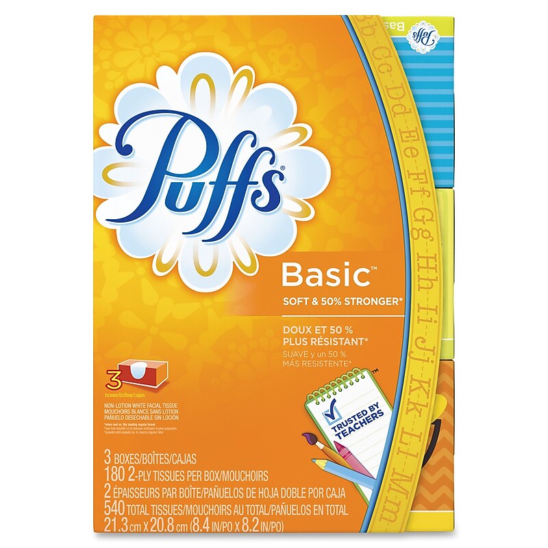 Puffs White Facial Tissue, 2-Ply, White, 180 Sheets/Box, 3 Boxes/Pack, 8 Packs/Carton (PGC87615) image 1
