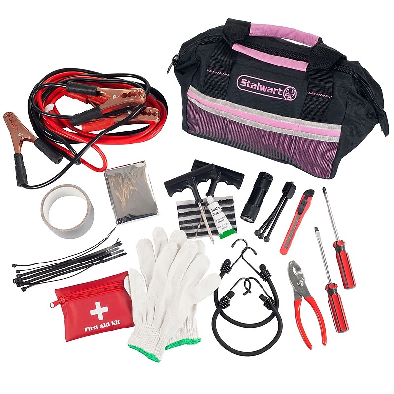 Stalwart 55 Pc Emergency Roadside Kit with Travel Bag - Pink image 1