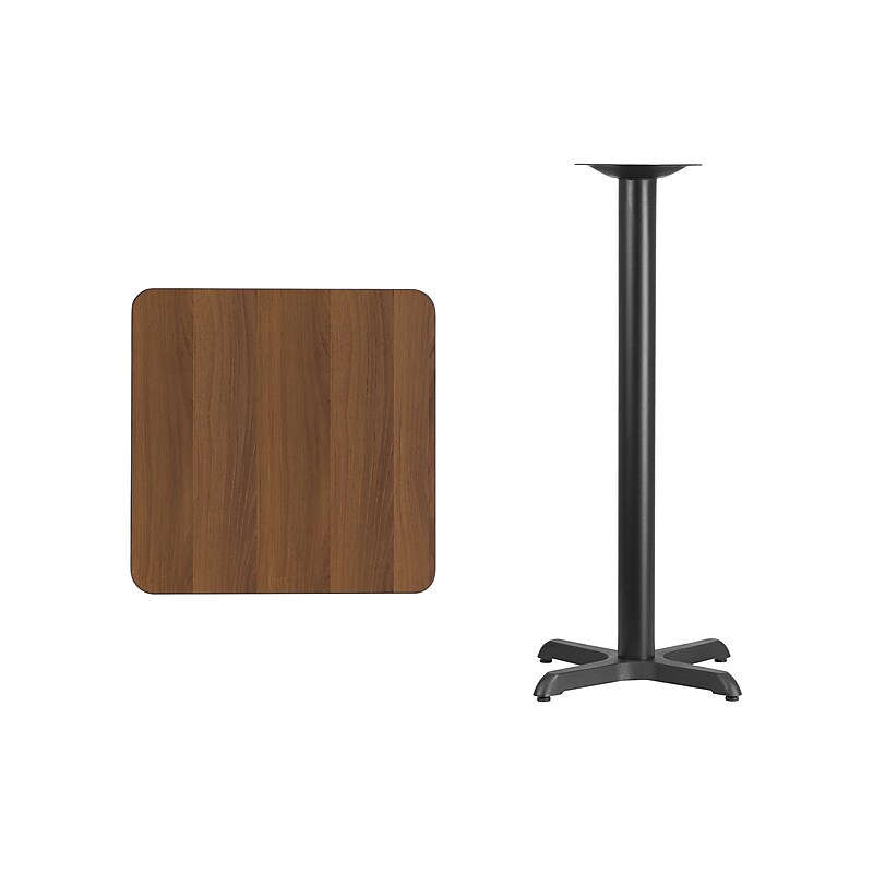 Flash Furniture Square Laminate Table Top with 22" x 22" Bar-Height Table Base, 24" x 24", Walnut (XUWA2424T2222B) image 1