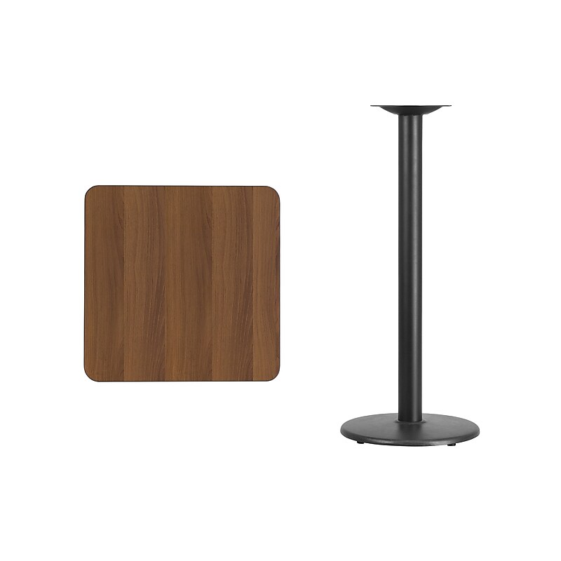 Flash Furniture 24'' Square Laminate Table Top with 18'' Round Bar-Height Table Base, Walnut (XUWA2424TR18B) image 1