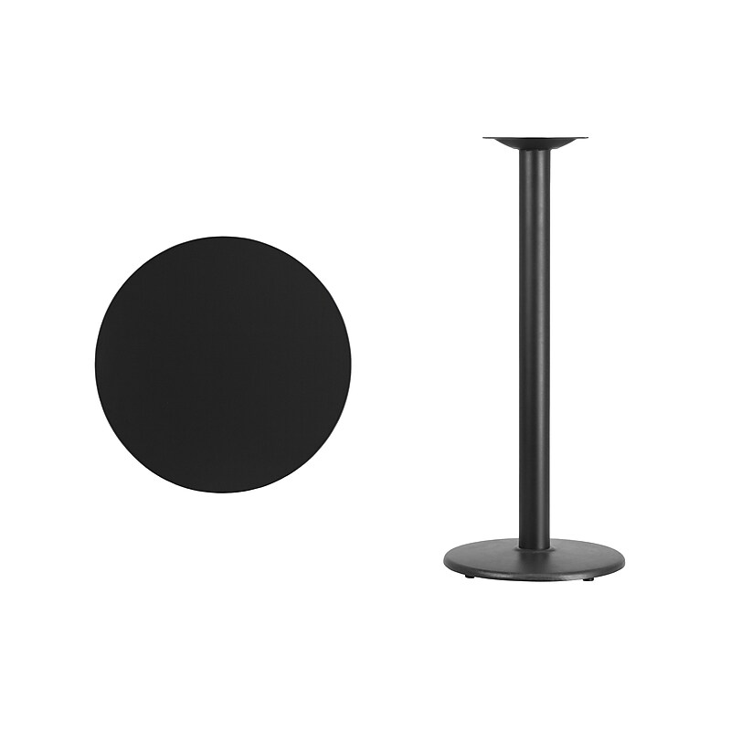 Flash Furniture 24'' Round Laminate Table Top with 18'' Round Bar-Height Table Base, Black (XURD24BKTR18B) image 1