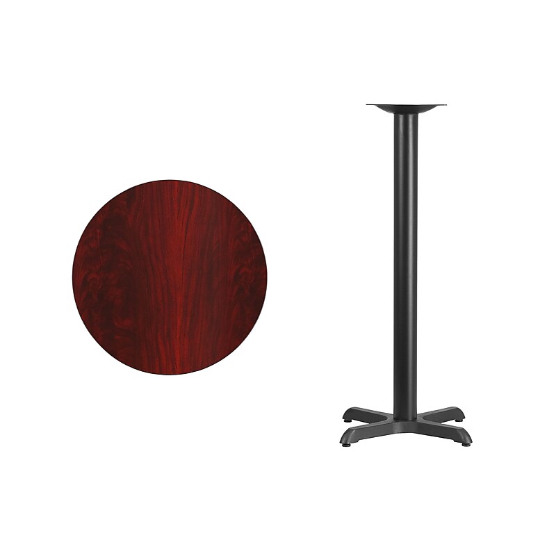 Flash Furniture 24'' Round Laminate Table Top with 22" x 22" Bar-Height Table Base, Mahogany (XURD24MAT2222B) image 1