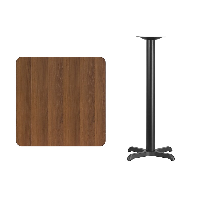 Flash Furniture Square Laminate Table Top with 22'' x 22'' Bar-Height Table Base, 30" x 30", Walnut (XUWA3030T2222B) image 1