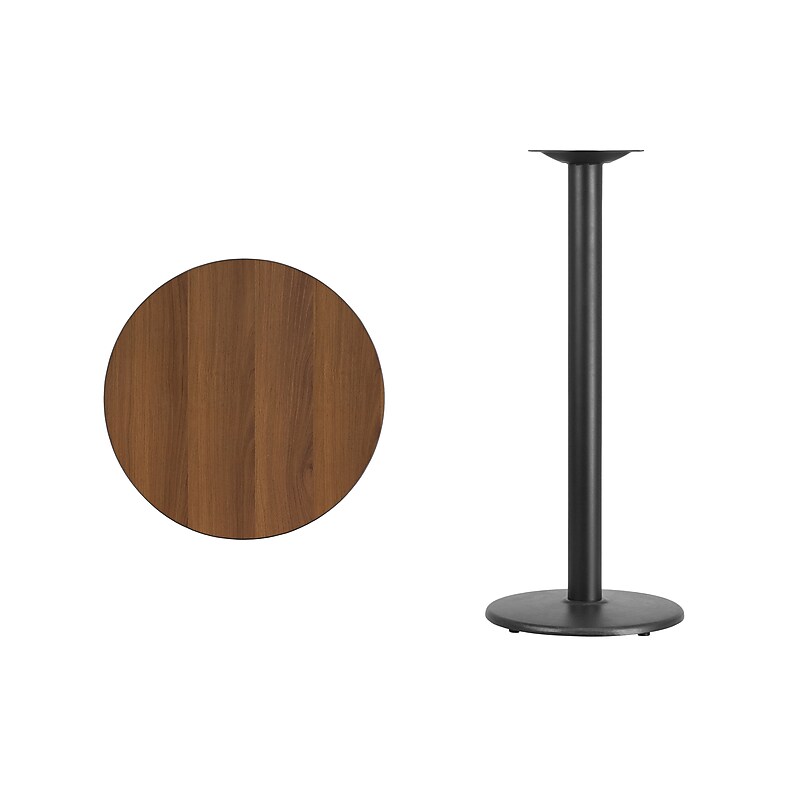 Flash Furniture 24'' Round Laminate Table Top with 18'' Round Bar-Height Table Base, Walnut (XURD24WATR18B) image 1